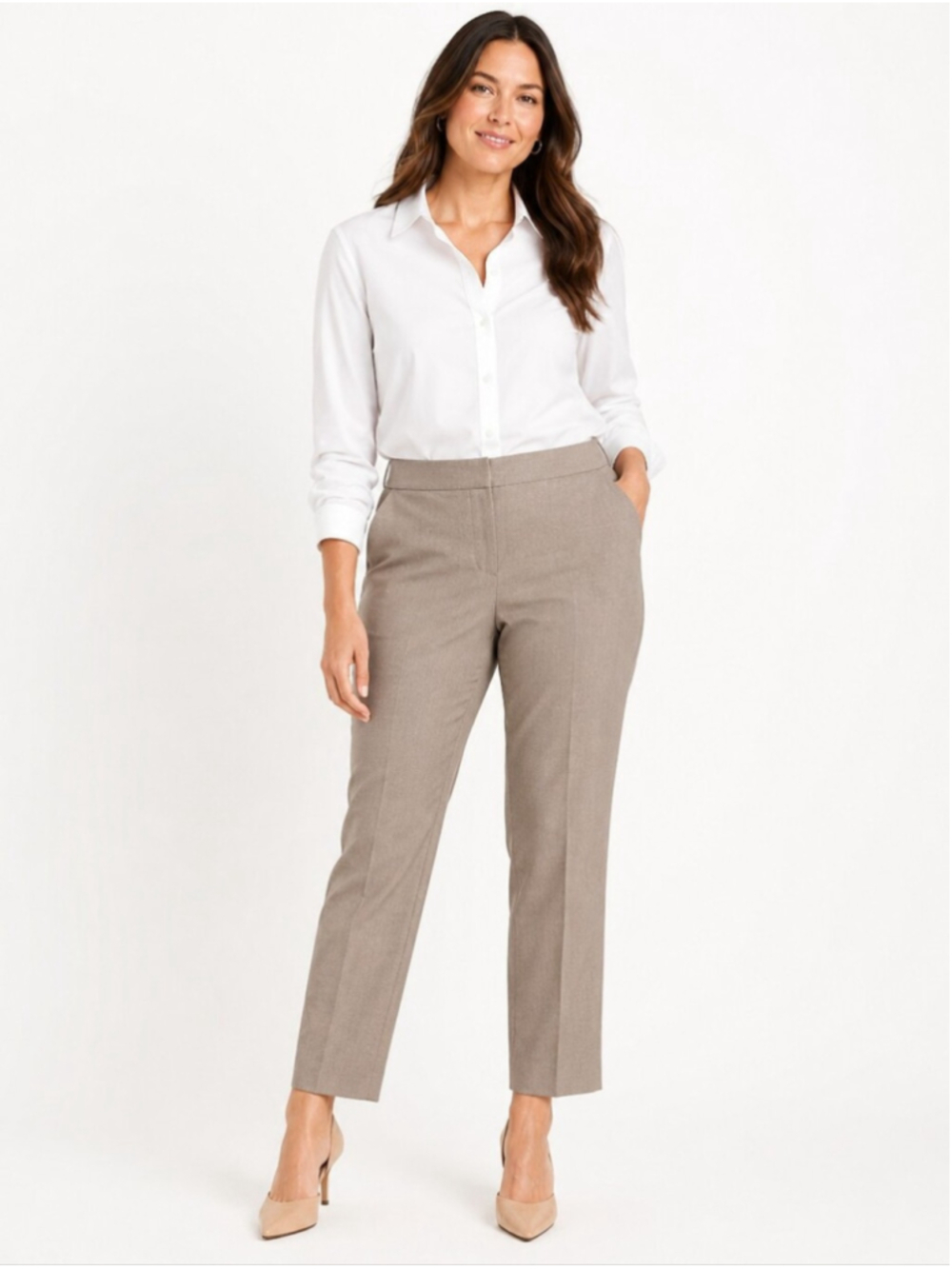 Halogen Taylor Fit Womens Trouser Pants in Taupe NWT Sz 16 Petite